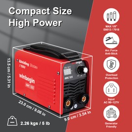 Winbegin Actual 125A 110V Stick Welder, 1/8" rod 125A heavy duty 100% welding machine super Mini arc welder,generator friendly Digital Display 6013 7018 6010 6011works