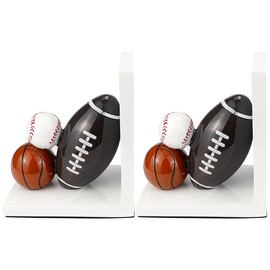 Resin Bookend Football Basketball Book Stopper Heavy Duty Bookend Modern Geometric Design for Home Library Office School Book Display