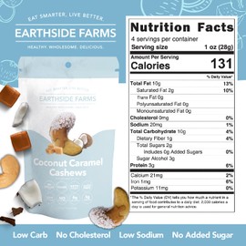 Earthside Farms Coconut Caramel Cashews, Candied Cashews, Low Sugar Keto snack, Non GMO, Plant Protein, Vegan, Whole, Natural, Superfood Healthy Snack (4 Ounce, 3 Pack)
