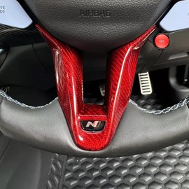FUEISOF Steering Wheel Bottom Cover Genuine Carbon Fiber Red Fit for Hyundai i20 / i20N / Kona N 2017-2023