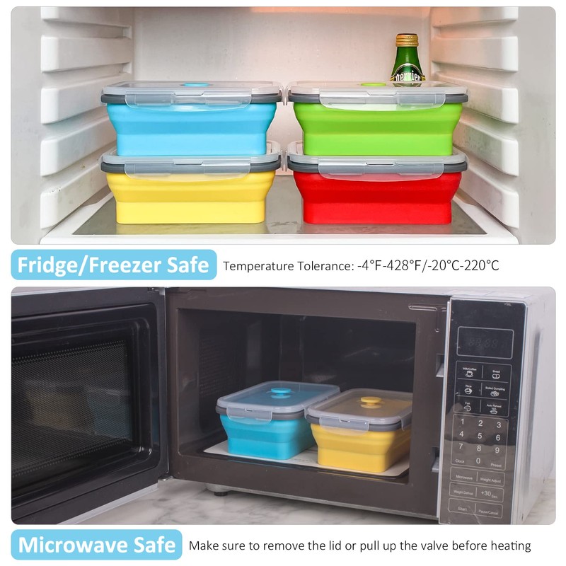 Collapsible Food Storage Containers with Airtight Lid, 27 oz, Kitchen