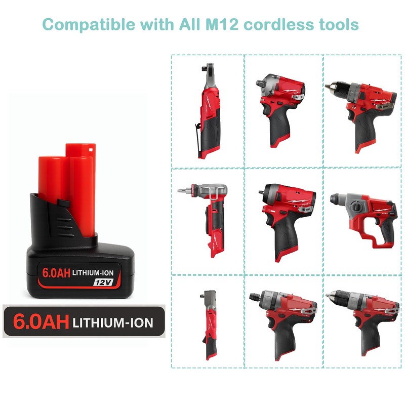 VOLT1799 2-Pack 6.0Ah 12V Batteries 48-11-2460 for Mliwaukee 12v Cordless