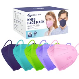 KN95 Face Masks 20Pack Multi-Color 5-Layer Adult Disposable KN95 Mask Gb2626-2019 Standard Filtration Efficiency>95% Dust Protection PM2.5 Individual Packaging