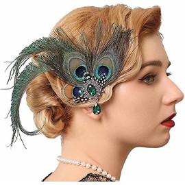 GENBREE 1920s Flapper Headpiece Peacock Feather Hair Clip Feather Headband Cocktail Head Accessories for Women (Pattern 2)