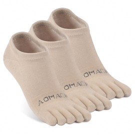 aomagic No Show Toe Socks for Men & Women, Athletic Running Coolmax 5-Finger Socks Ankle Low Cut, Soft Comfortable Moisture-Wicking, Beige - Medium
