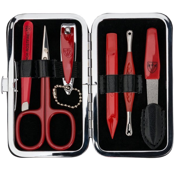 3 Swords Germany - Brand Quality 6 Piece Manicure Pedicure Grooming kit Set for Professional Finger & Toe Nail Care Scissors File Clipper Fashion Leather case in Gift Box, Made by 3 Swords (03607)