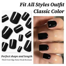 Lifextol 240PC Black Square Press on Nails Short Fake Nails with Glue Nail Sticky Tab, 12 Sizes Black Nails Press ons Acrylic Nails Press on Nails Short Square Nail Tips Artificial False Fingernails