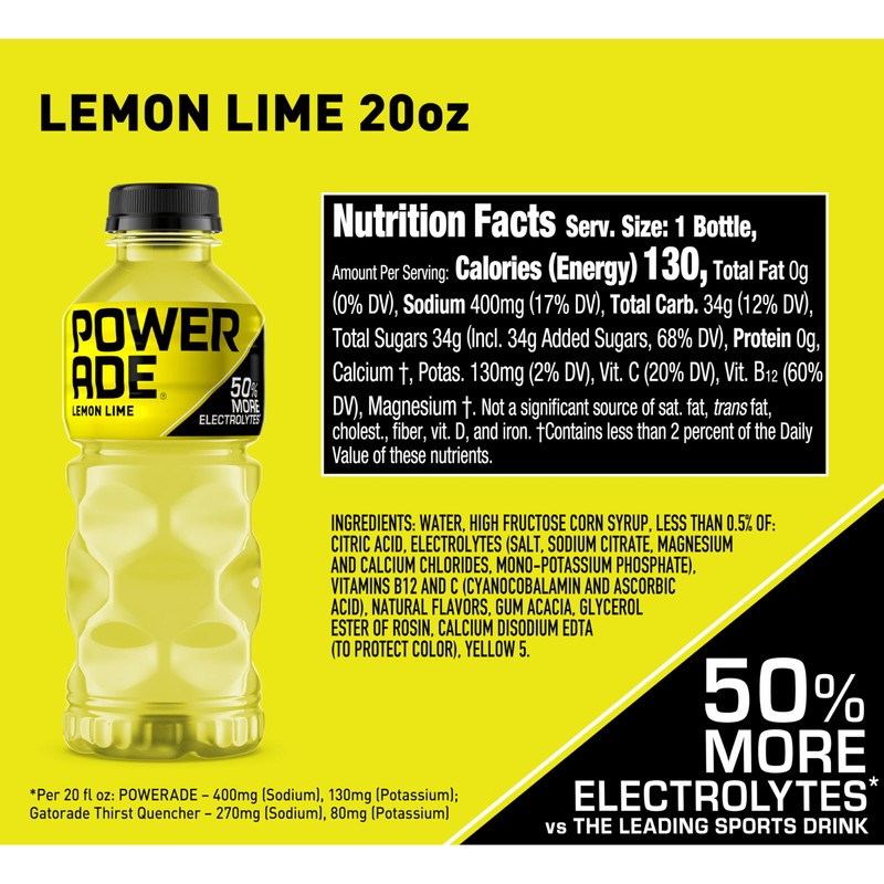 POWERADE Sports Drink Lemon Lime, 20 Ounce (Pack of 8)