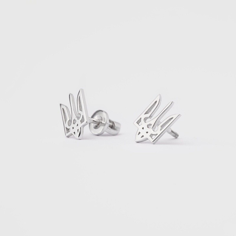 Ukrainian Tryzub Trident 925 Silver 14K White Gold Plated Silver