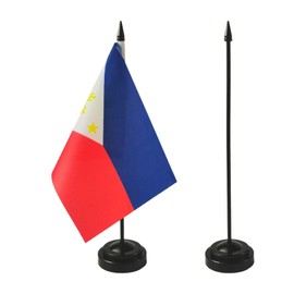 1 American and 1 Filipino 8"x5" Miniature Desk & Table Flag, Includes 2 Flag Stands & 2 Small Mini Stick Flags, USA American & Philippines Flag, Philippines Flags , Philippines Room Flag, Friendship Flags of the World