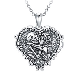 SLIACETE Skull Necklace 925 Sterling Silver Skull Heart Necklace Retro Jewelry Gifts For Her Lover Women
