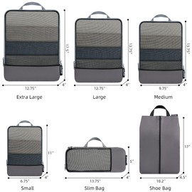 BAGAIL 4 Set/6 Set Compression Packing Cubes Travel Accessories Expandable Packing Organizers(Dark Grey HalfMesh 6 Set)