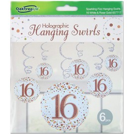 OakTree Sparkling Fizz Hanging Swirls 16th White & Rose Gold 6pcs