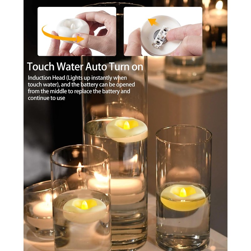 Auemaniliy 48-Pack 2” Floating Candle, 200 Hour Water Activated Warm