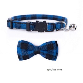 Cat Collar Breakaway with Bell and Bow Tie, Plaid Design Adjustable Safety Kitty Kitten Collars(6.8''-10.8'') (Blue Plaid)