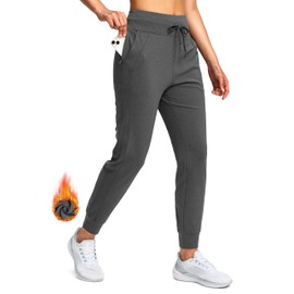 Soothfeel Women's Fleece Lined Joggers Water Resistant High Waisted Sweatpants Winter Warm Thermal Running Hiking Pant Pocket （Charcoal L）
