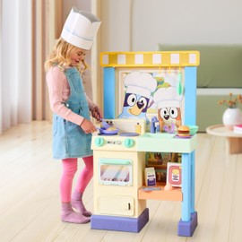 BLUEY - Cook with Chef Bluey Kitchen Playset, with Over 20 Sounds, Phrases, Music and Lights, Plus 20 Play Pieces Included, Over 3 feet/ 90cm Tall, Includes A Chef Hat and Duck Cake