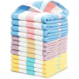 Striped Cotton Wash Cloths for Showering Face Towels Set, 12 Pack Soft Bathroom Washcloths for Face Body 13" x 13", 3 Colors