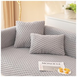 asskanaer Soft Thick Plush Sofa Cover for 1 2 3 Seater Sofa Cushion Covers Universal Corner Sofa Cover Non-Slip L Shape Sofa Protector for Living Room (Grey, 70x210cm)