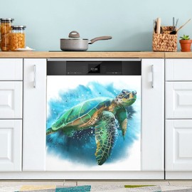 JIPONI Dishwasher Magnetic Cover Big Sea Turtle Painting Dishwasher Magnetic Kitchen Art Decor, Dishwasher Magnetic Sticker 23 W x 26 H Inch