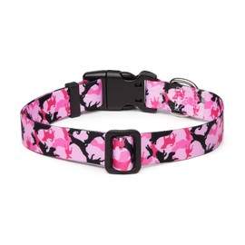 Suredoo Adjustable Nylon Dog Collar with Patterns, Soft Comfy Pet Collar for Small Medium Large Dogs (M, Dog Camouflage Pink)