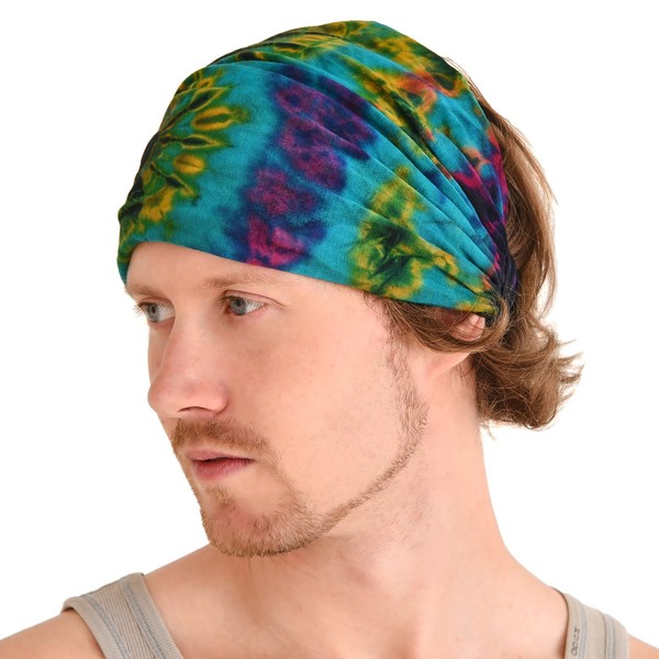 CHARM Tie Dye Headband Hippie Elastic Bandana Head Cover Wrap for Men & Women Psychedelic Flower Pattern 60'S 70'S Retro Boho - a, size: m