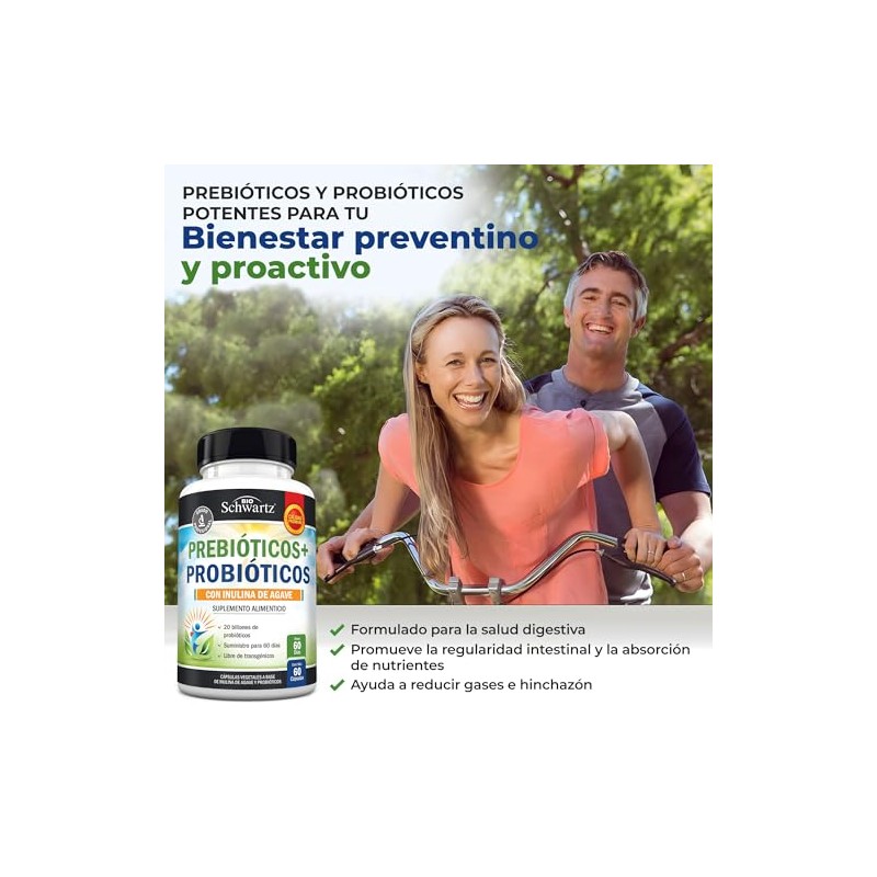 BioSchwartz Prebióticos y Probióticos para Mujer y Hombre L. Reuteri