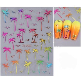 WISHTIME Coconut Tree Nail Patch for Women and Little Girls - 5 Sheets 4D Self-Adhesive DIY Nail Art Decoration