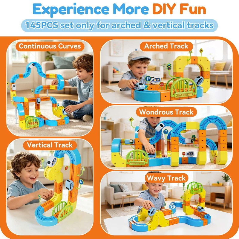 Electric Train Set for Kids Ages 3-8, 208Pcs 3D Flexible