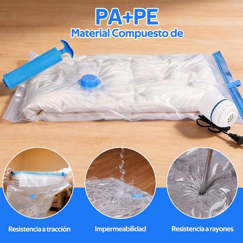 10 Piezas 80x60 cm Bolsas de Almacenamiento de Vacío,Bomba Eléctrica