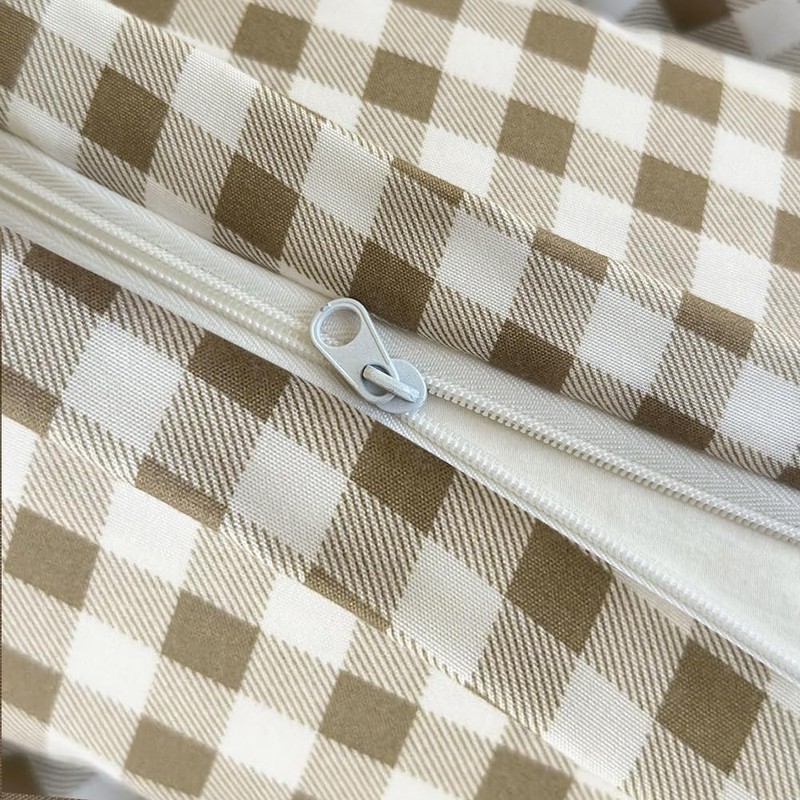 Tan Gingham Weighted Blanket Cover 48"x72", Taupe Soft Pre-Washed Microfiber