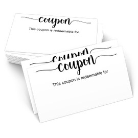 321Done Blank Coupon Cards White, Made in USA - 3.5x2, Little Make Your Own Gift Certificate, Vouchers for Present, Holiday, Valentines Simple Redeemable For Design, Lots of Space to Write, 50-Pack