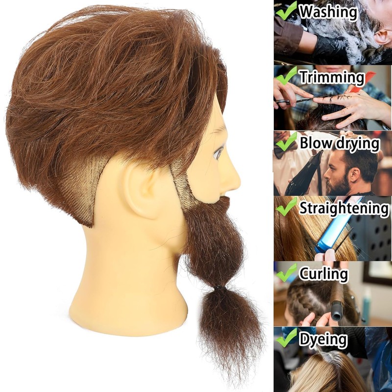 Mannequin Head Human Hair, Brown Hair, Barber Mannequin Head Male,