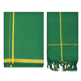 Kolakeer™ Men's Cotton Color Dhoti Set - 1.9 Mtrs Dhoti with 1.2 Mtrs Angavastram - Pentex Mundu Angavastram Set (Green)