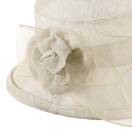 XGOPTS Womens Summer Foldable Sun Hat Elegant Church Cloche Hat Ascot Race Banquet Cap Ladies Wide Brim Flower Beach Bucket Cap for Cocktail Wedding Party Travel Holiday Beige