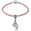 Girls 16cm Pink Leather Starter Charm Bracelet with Silver Unicorn
