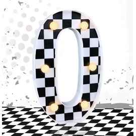 MUNILAIL Racing Car Birthday Party Decoration LED Glowing Numbers Checkered Number Light Up Number 0 Light up Sign Digital Lights Table Centerpiece for Checkered Flag Birthday Party Supplies
