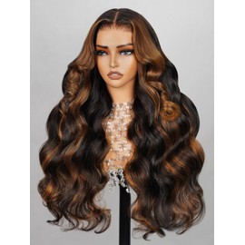 Megalook hair Glueless Wigs Human Hair Pre Plucked Pre Cut 6x5 HD Closure Highlight Wig Human Hair Body Wave Ombre Lace Front Pre Bleached Glueless Wig 20 Inch 1BP30