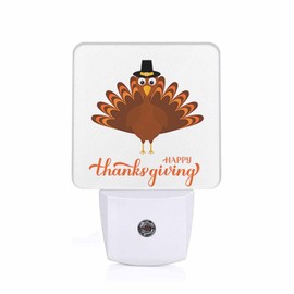 LED Night Light Plug into Wall with Dusk to Dawn Light Sensor White Energy Efficient Happy Turkey Cute Cartoon Nightlight for Bedroom Bathroom Hallway Living Room Kitchen