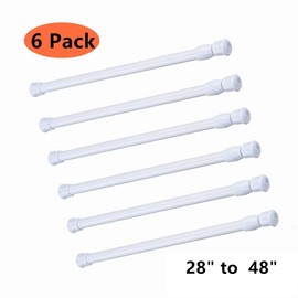 Tension Rods, 6 Pack Adjustable Spring Steel Cupboard Bars Tension Curtain Rod Shower Rod Closet Rod Tensions Rod Extendable Width 28-48 Inches