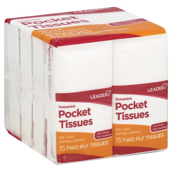 LEADER Paquetes de bolsillo suaves de 2 capas, algodón puro, tamaño de viaje sobre la marcha, resellable, 24 paquetes de 15 (360 pañuelos)
