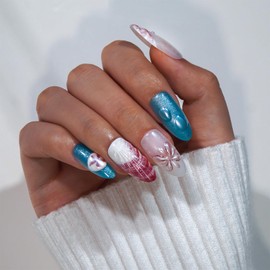 Curvlife Press On Nails Kit - Full Cover False Nail Tips with Trendy Designs, Reusable & Glue Included - Easy Application Nail Accessories for Women (Shell Beach, Long)