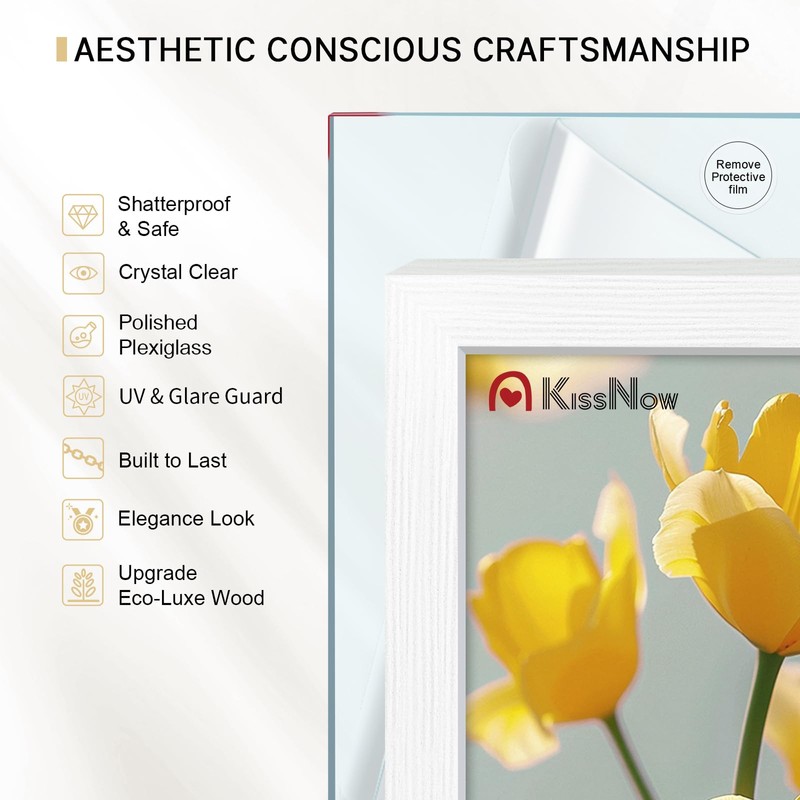 KissNow 12x18 Poster Frame 4 Pack, Textured White Solid Wood