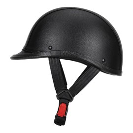 LNCHAO Handmade Leather Motorcycle Helmet Retro Half Face Helmet for Adults Men & Women, Lightweight Open Face 1/2 Vintage Helmets for Moped Cruiser Scooter Chopper DOT Approved (Black, Small)