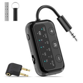 1Mii SafeFly Dot Airplane Bluetooth 5.3 Transmitter Receiver for 2 Headphones, aptX Low Latency/Adaptive-Black