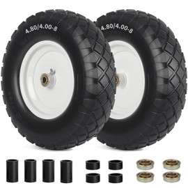 GICOOL 4.80/4.00-8" Wheelbarrow Tire, 16" Flat-Free Solid Tire and Wheel, 3" Centered Hub, 5/8" Axle Bore Hole, for Garden Wagon Cart Trolley Dolly Lawn Mover Go Kart Replacement (2 Pack)