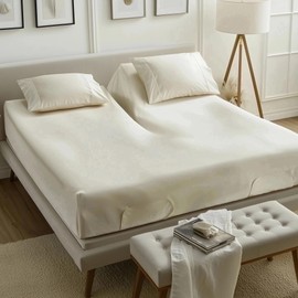 Hyde Lane 100% Cotton Luxury Top Split King Sheet Set - 1000 Thread Count, Deep Pocket Design, Ivory - 4 Pcs Include: 102"x108" Flat Sheet /78"x80"+34"(Split)+18 deep Fitted Sheet /20"x40" Pillowcases