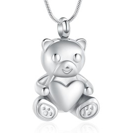 Cremation Jewelry - Teddy Bear Urn Necklace for Men Women with Mini Keepsake Urn Memorial Ash Jewelry