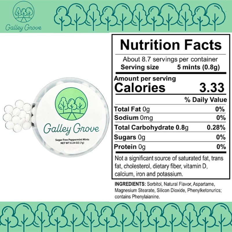 Galley Grove Sugar-Free Peppermint Breath Mints, Slender Round Package With