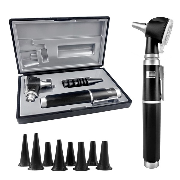 SCIAN New Otoscope with Light, Professional Diagnostic Tool with Fibre Optic Lighting, 3x Magnification, 4 Speculum Tips, Medical Ear Tool for Children, Adults, Pets (Aterrimus)